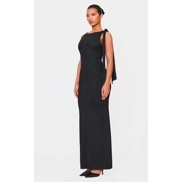 Noir Robe Longue Drapée À Nœud En Synthétique