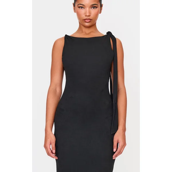 Noir Robe Longue Drapée À Nœud En Synthétique