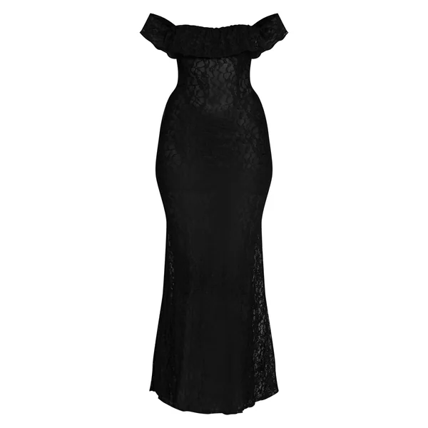 Noir Robe Longue En Dentelle Bandeau Avec Détail Corset