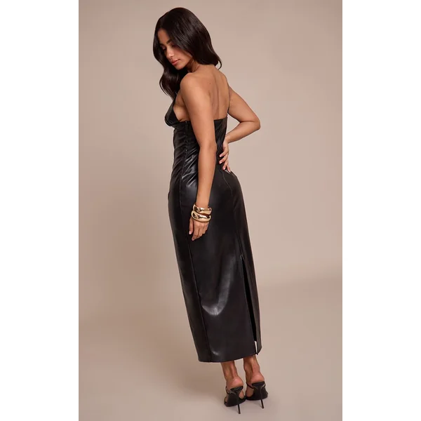 Noir Robe Longue En Synthétiquecuir À Bretelles Petite