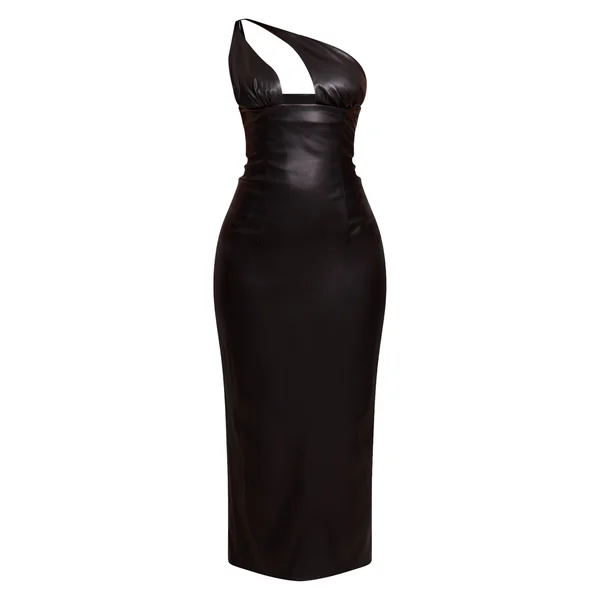 Noir Robe Longue En Synthétiquecuir À Bretelles Petite