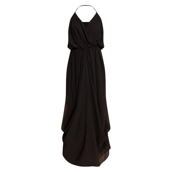 Noir Robe Longue Fluide En Mousseline De Soie Avec Col En V Drapé Pour Grande Taille