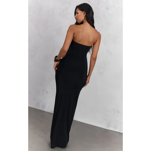 Noir Robe Longue Moulante À Découpes Avec Détails De Bordures