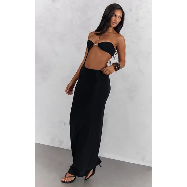 Noir Robe Longue Moulante À Découpes Avec Détails De Bordures