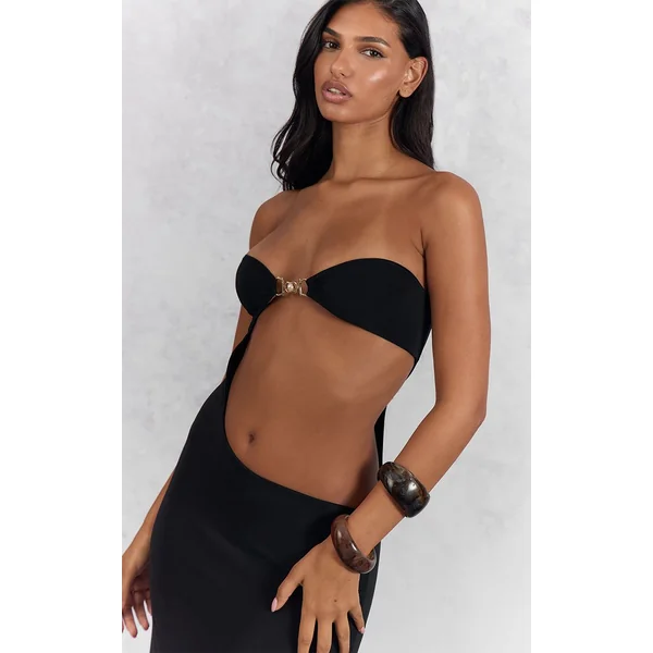 Noir Robe Longue Moulante À Découpes Avec Détails De Bordures