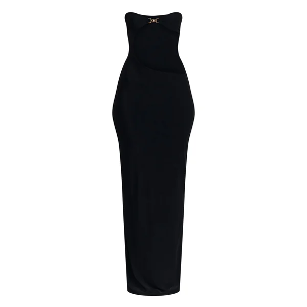 Noir Robe Longue Moulante À Découpes Avec Détails De Bordures