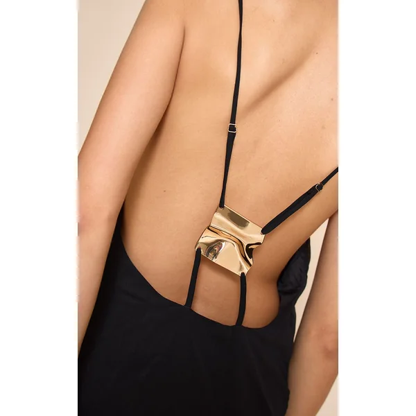 Noir Robe Longue Tissée À Bretelles Avec Détails De Finition