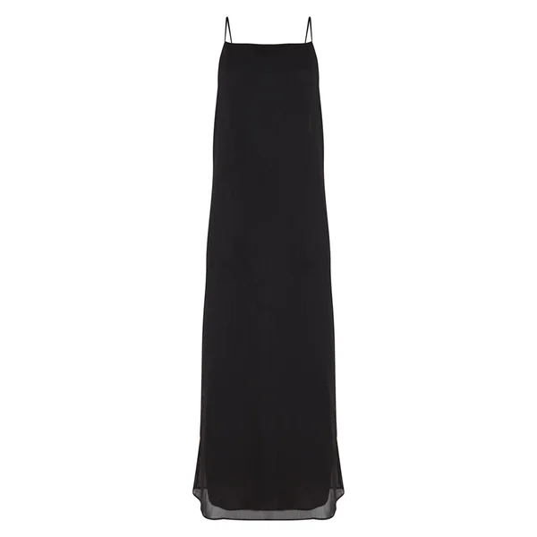 Noir Robe Longue Tissée À Bretelles Avec Détails De Finition