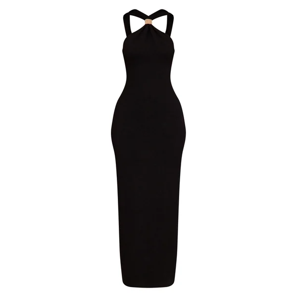 Noir Robe Longue Tricotée Petite Avec Détail Col Licou Et Boucle