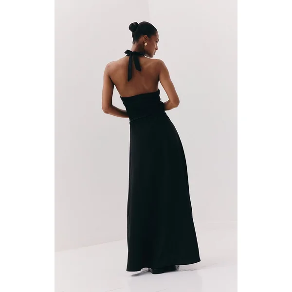 Noir Robe Maxi Ajustée À Encolure Américaine