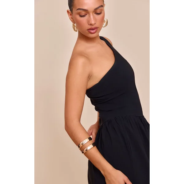Noir Robe Maxi Asymétrique Une Épaule En Tissu Extensible Tissé