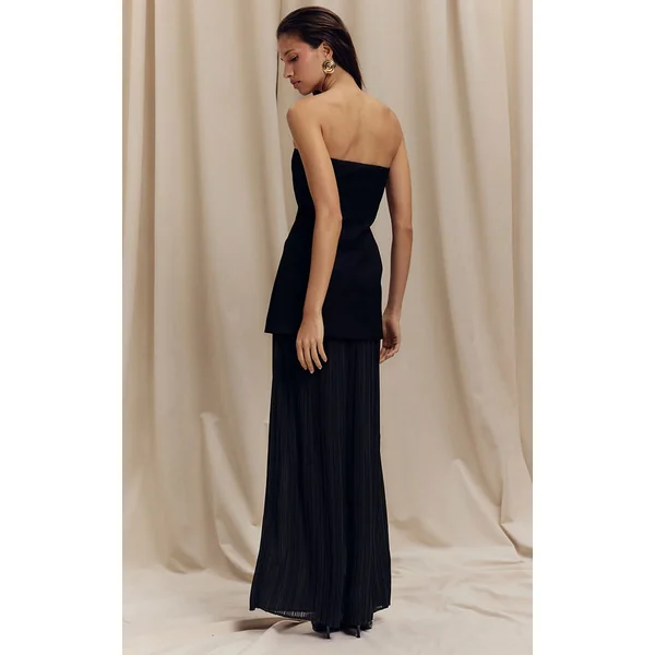 Noir Robe Maxi Bandeau À Jupe Plissée En Mousseline Avec Panneaux