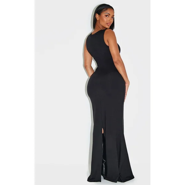 Noir Robe Maxi Fourreau Col Bateau Avec Gaine Sculptante Intégrée