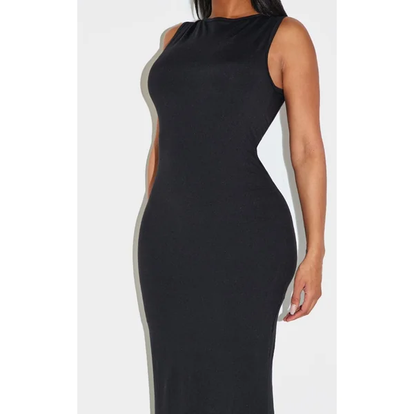 Noir Robe Maxi Fourreau Col Bateau Avec Gaine Sculptante Intégrée
