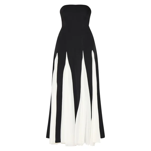 Noir Robe Maxi Plissée En Mousseline À Bandeau Contrasté Grande Taille
