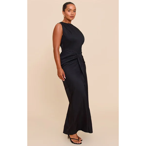 Noir Robe Maxi Plissée À La Taille En Tissu Tissé Shape
