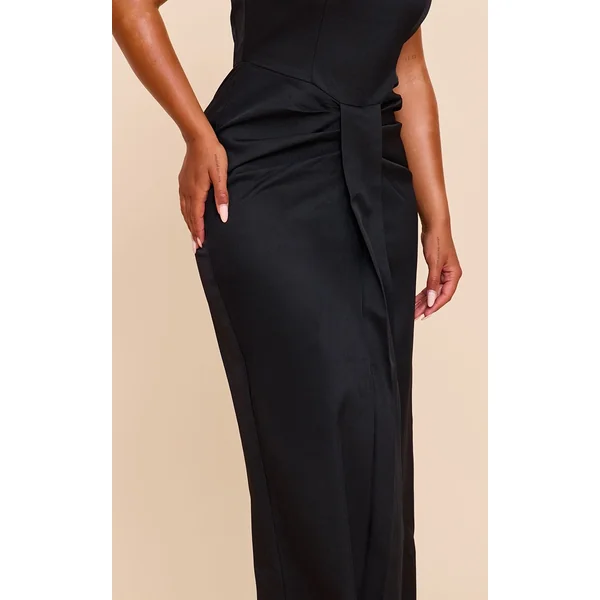 Noir Robe Maxi Plissée À La Taille En Tissu Tissé Shape