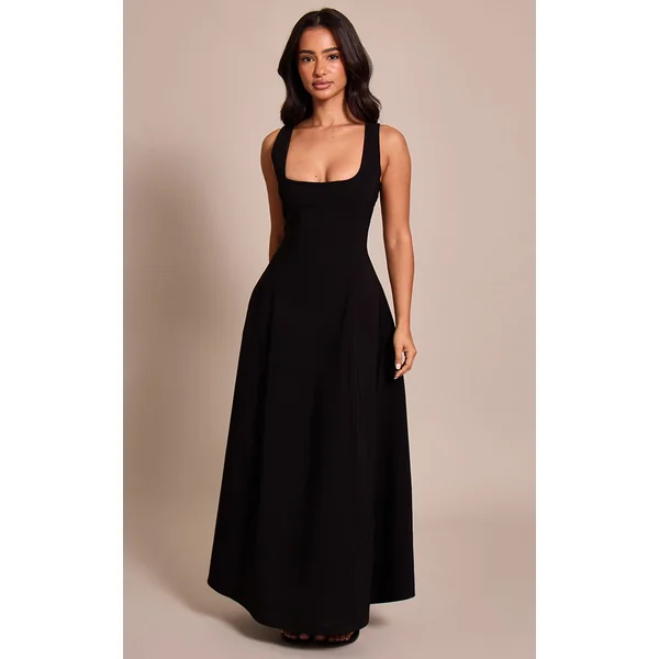 Noir Robe Maxi Sans Manches À Encolure Dégagée Petite