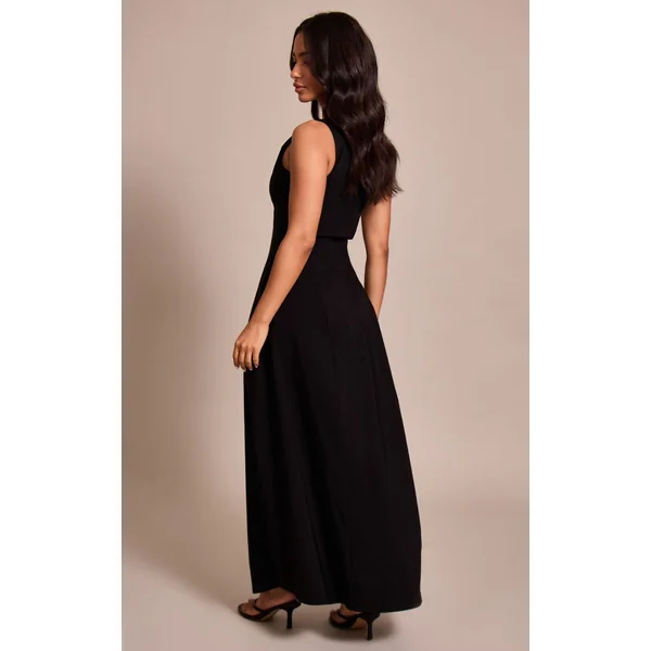 Noir Robe Maxi Sans Manches À Encolure Dégagée Petite
