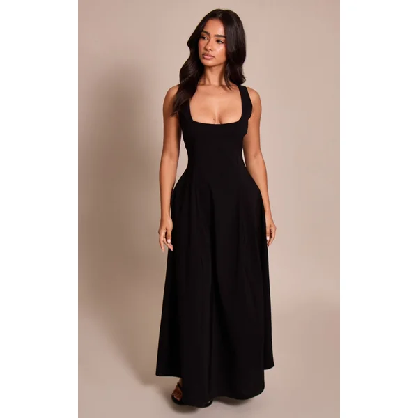 Noir Robe Maxi Sans Manches À Encolure Dégagée Petite
