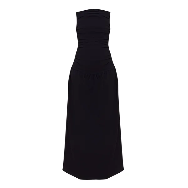 Noir Robe Maxi Taille Basse En Tissu Stretch Avec Détails Froncés