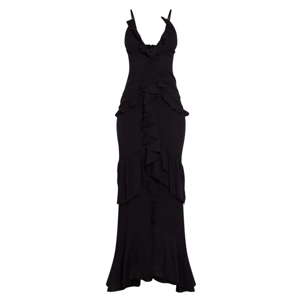Noir Robe Maxi Texturée À Volants Pour Grande Taille