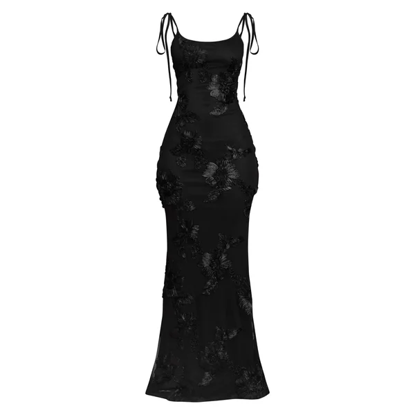 Noir Robe Maxi À Détails Fleuris Petite Taille