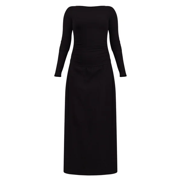 Noir Robe Maxi À Manches Longues Avec Ourlet Asymétrique