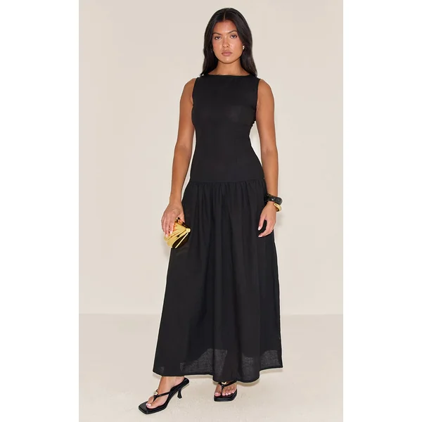 Noir Robe Maxi À Taille Basse