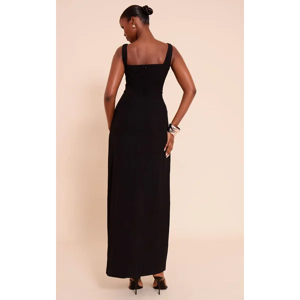 Noir Robe Midaxi Tissée À Encolure Dégagée