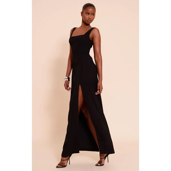 Noir Robe Midaxi Tissée À Encolure Dégagée
