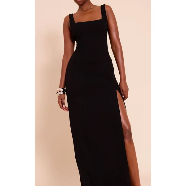 Noir Robe Midaxi Tissée À Encolure Dégagée