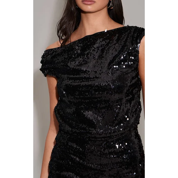 Noir Robe Mini Asymétrique À Sequins