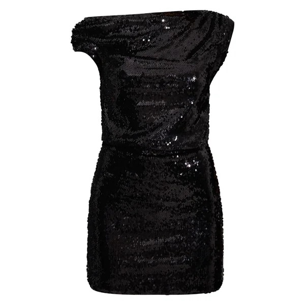 Noir Robe Mini Asymétrique À Sequins