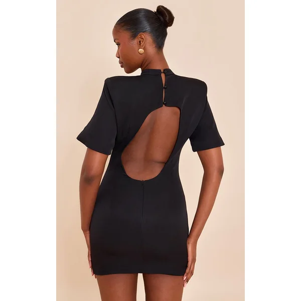Noir Robe Mini Cintrée Dos Nu En Tissu Tissé