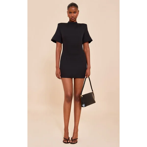 Noir Robe Mini Cintrée Dos Nu En Tissu Tissé
