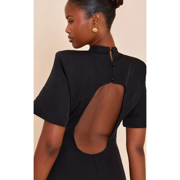 Noir Robe Mini Cintrée Dos Nu En Tissu Tissé