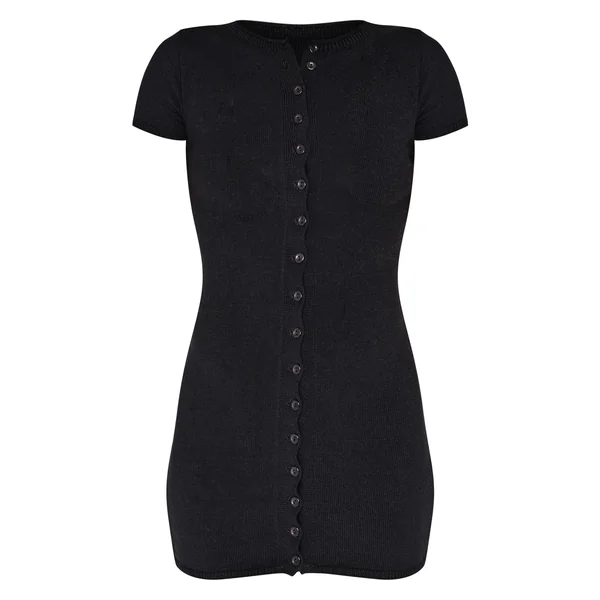 Noir Robe Mini En Maille Douce Boutonnée Sur Le Devant
