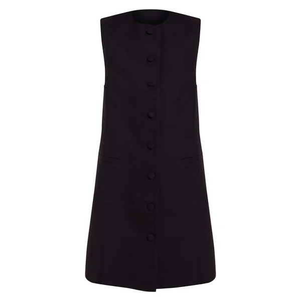 Noir Robe Mini Trapèze Boutonnée En Tissu Tissé Ajusté