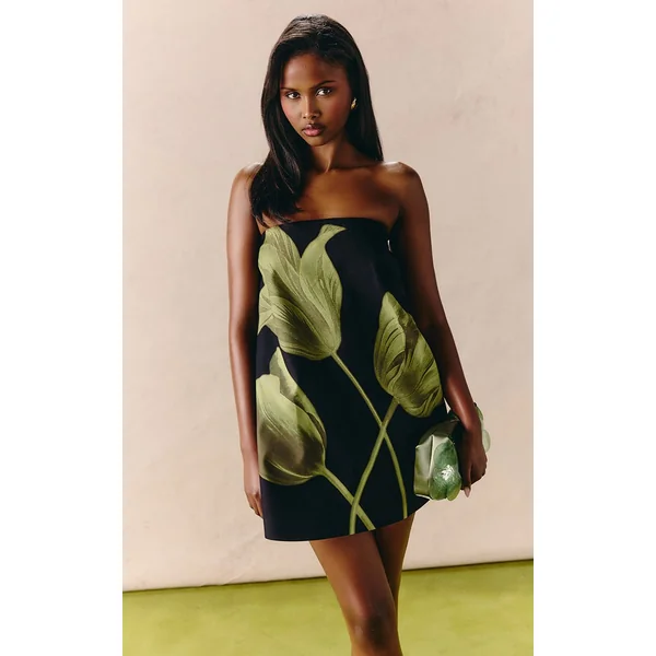 Noir Robe Mini Trapèze Tissée À Imprimé Floral