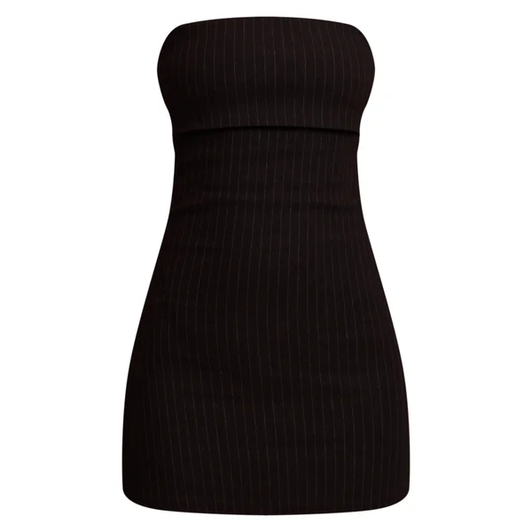 Noir Robe Moulante Bustier À Rayures Fines En Tissu Extensible Petite Taille