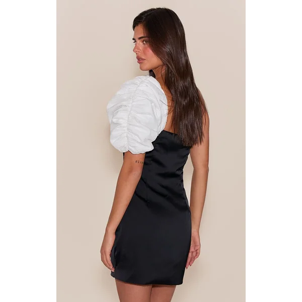 Noir Robe Moulante Drapée Avec Nœud En Satin