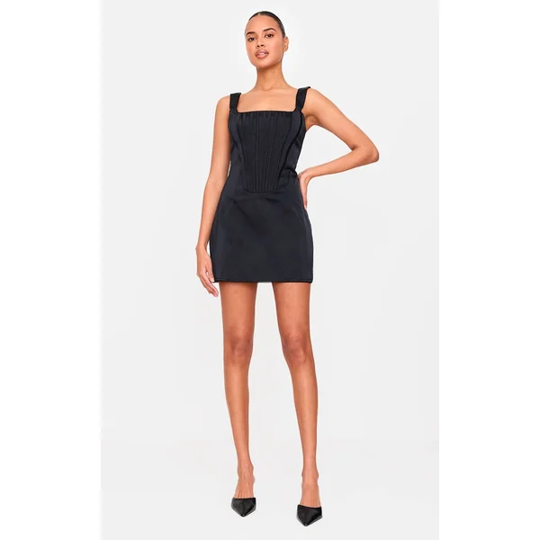 Noir Robe Moulante Premium À Encolure Carrée Et Dos Corseté Lacé En Tissu Tissé