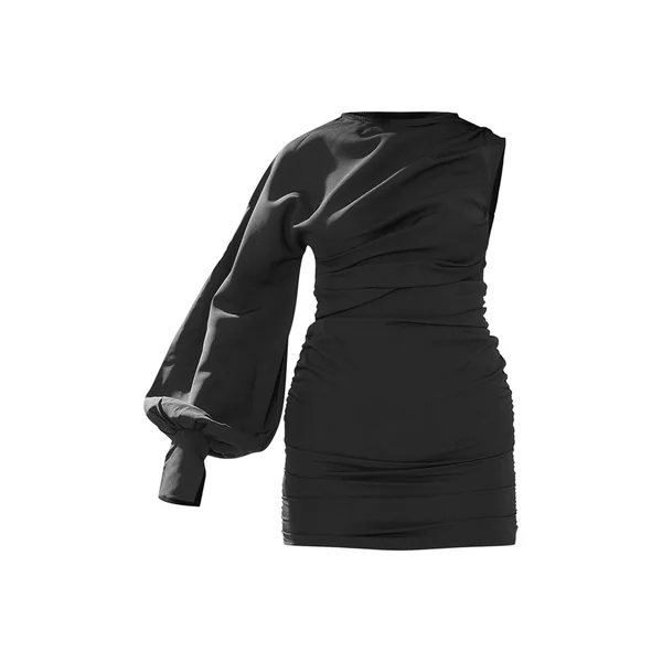 Noir Robe Moulante Tissée Froncée À Une Manche