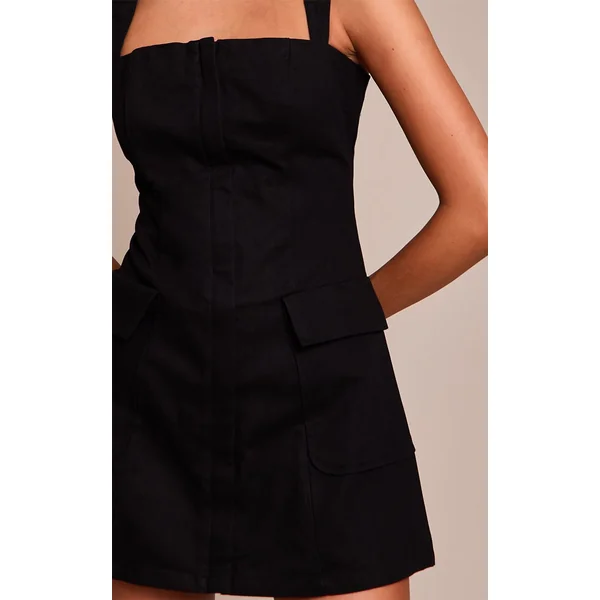 Noir Robe Moulante À Détails Poches Et Fermeture Éclair