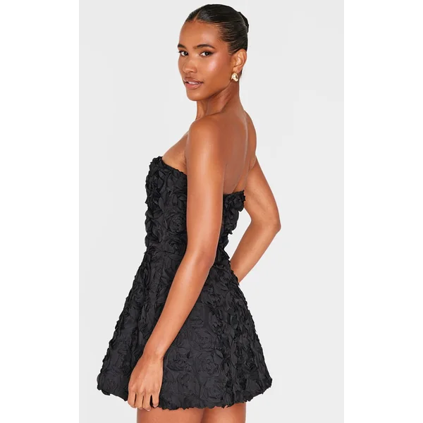 Noir Robe Patineuse À Volants Floraux