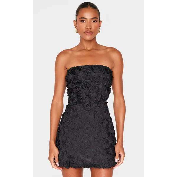 Noir Robe Patineuse À Volants Floraux