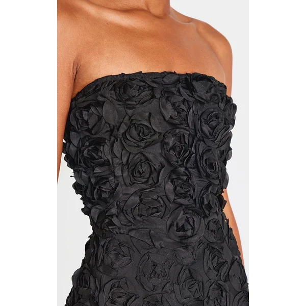 Noir Robe Patineuse À Volants Floraux