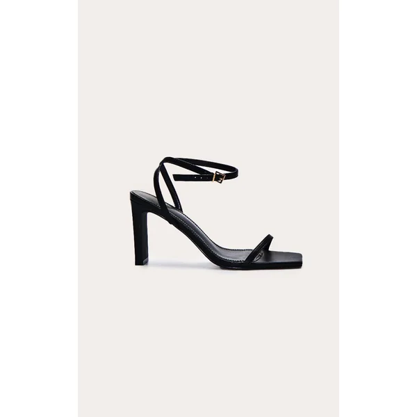Noir Sandale Minimaliste À Bout Carré Et Talon Bloc Fin