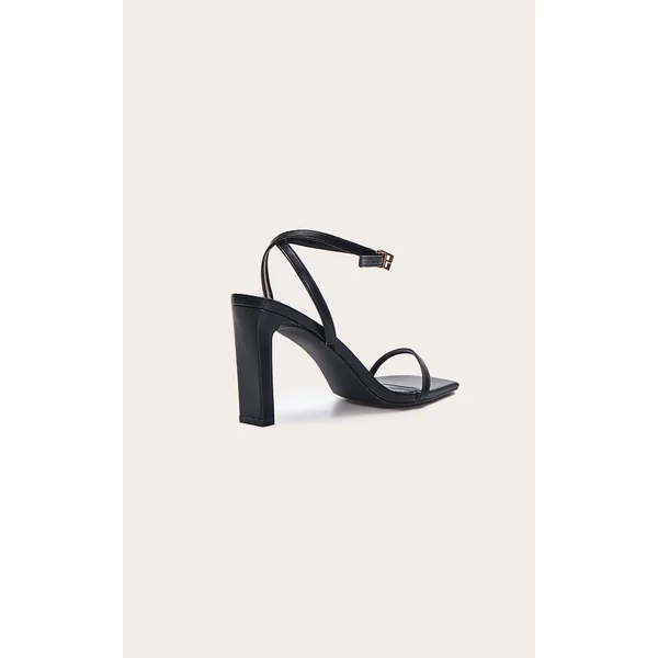 Noir Sandale Minimaliste À Bout Carré Et Talon Bloc Fin